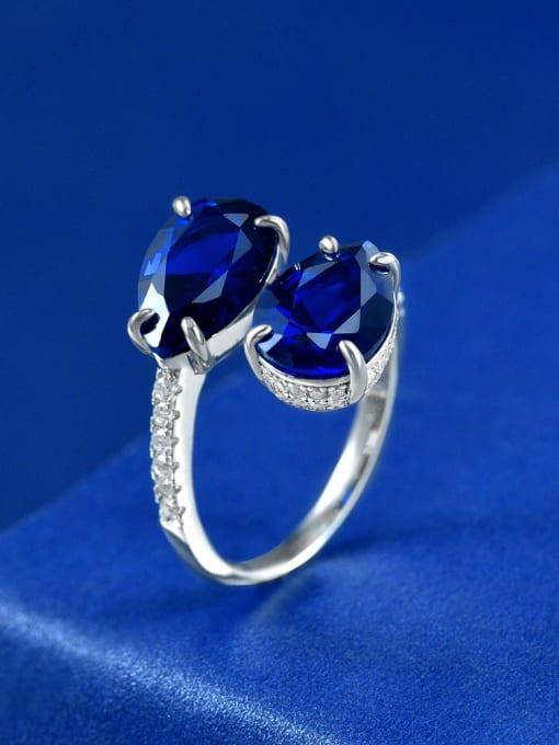 Blue spinel [R 2421] 925 Sterling Silver Geometric Luxury Blue Spinel   Band Ring